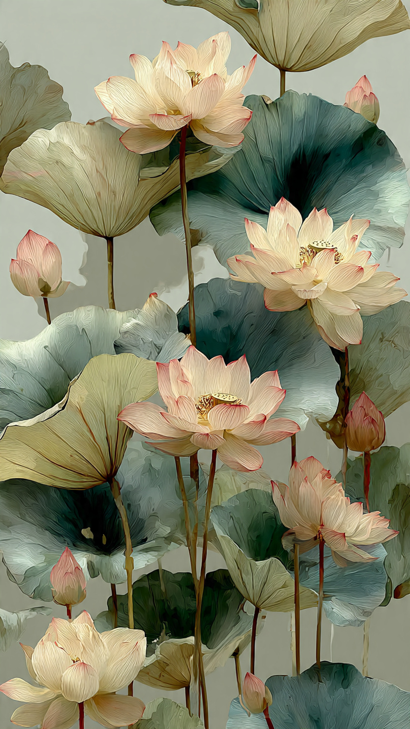 Soft watercolor lotus flowers on cream background